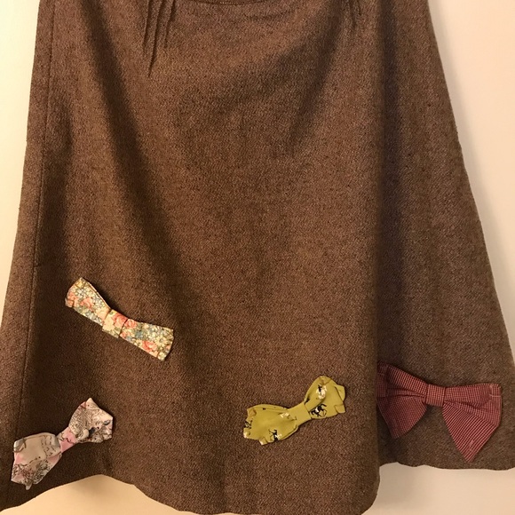 Vintage Anthropologie Elevenses Brown Wool Bow Skirt Size 4 - Picture 3 of 5